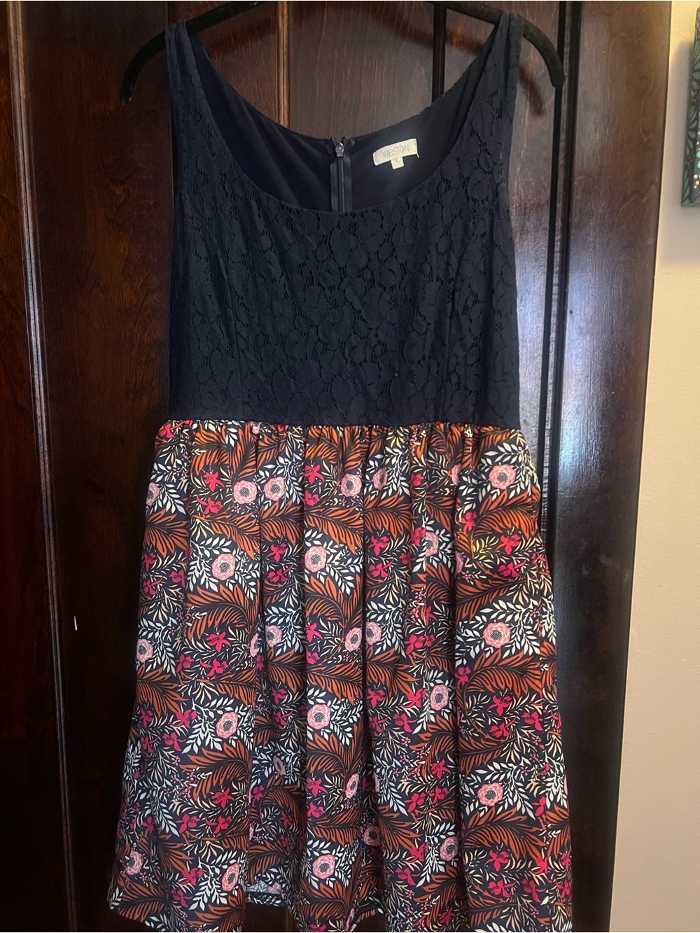 Anthropologie Black Lace Bodice Floral Print Tulle Skirt Dress